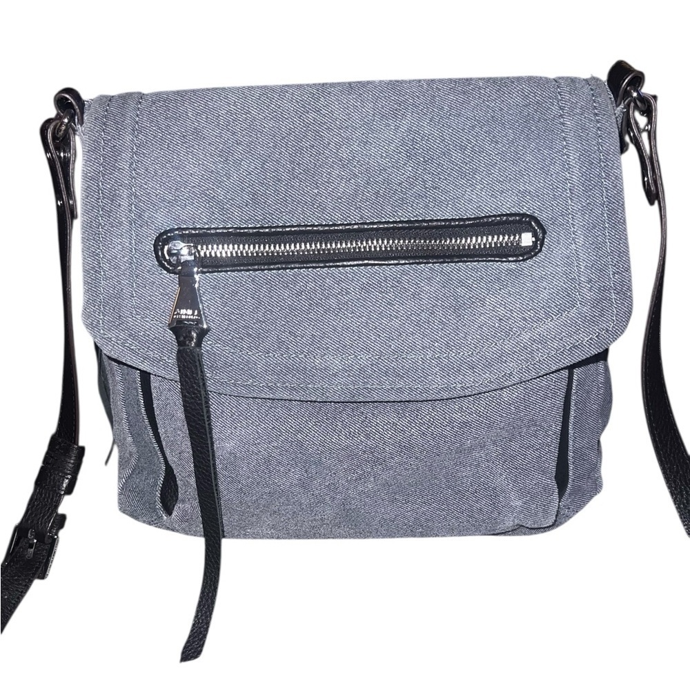 EUC Aimee Kestenberg Leather Shoulder Bag Fifth Avenue Flap Crossbody Denim Look